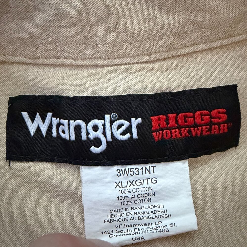 Men's Tan Wrangler Riggs Workwear Short Sleeve Shirt Size XL - Picture 3 of 5